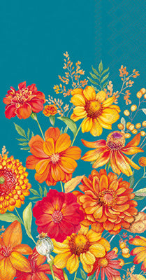 Bright red and orange floral Autumn themed paper napkin for decoupage. 