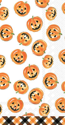 Autumn themed paper napkin for decoupage.  Multi pattern orange jack o lanterns.