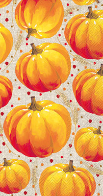 Autumn themed paper napkin for decoupage.  Orange pumpkins and orange red polka dots.