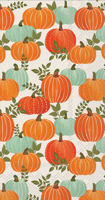 Autumn themed paper napkin for decoupage. Orange and green pumpkins.