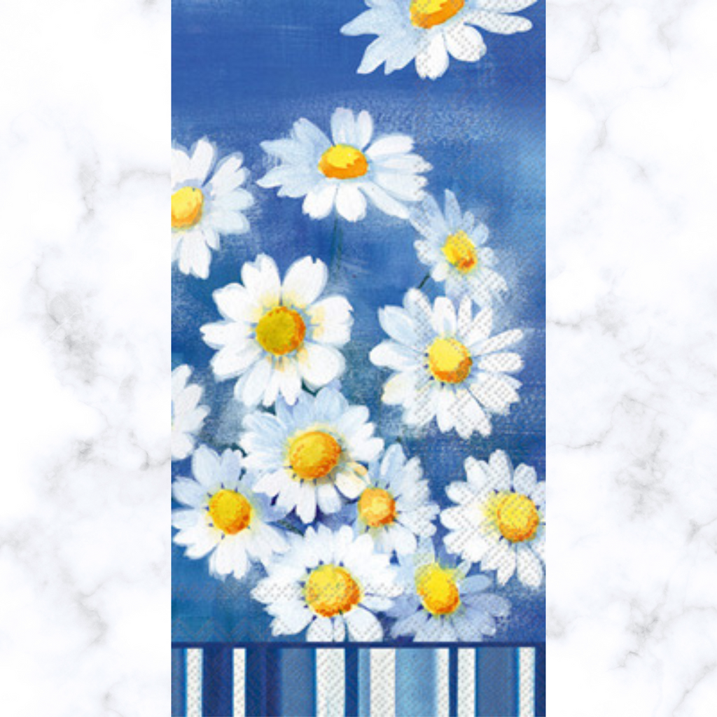 S074# 3x Single SMALL Paper Napkins For Decoupage Craft Blue Flowers White  Daisy