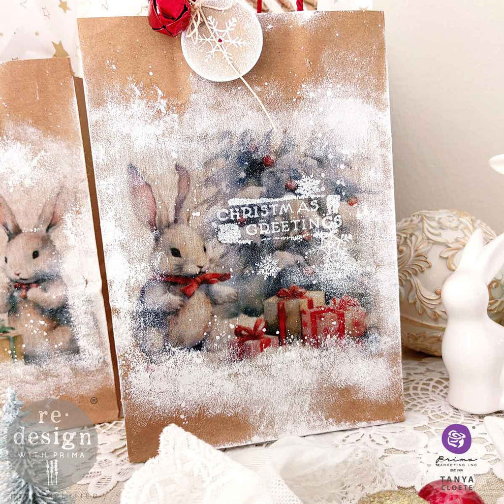 3 sheets of Christmas decoupage fiber pack festive greenery presents and bunnies