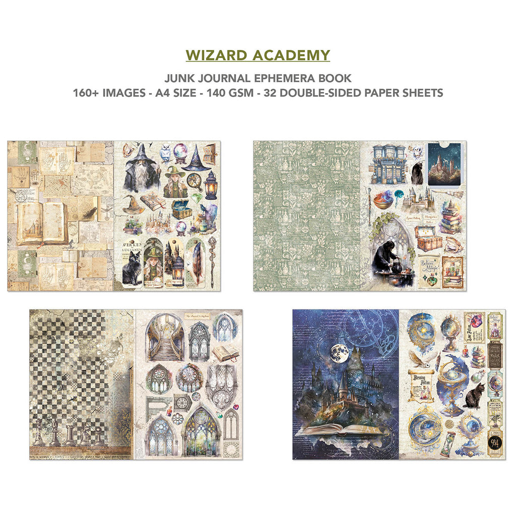 Wizard Academy 32 page Ephemera book and junk journal for scrapbooking. Featuring wizards, castles, dragons and potions.