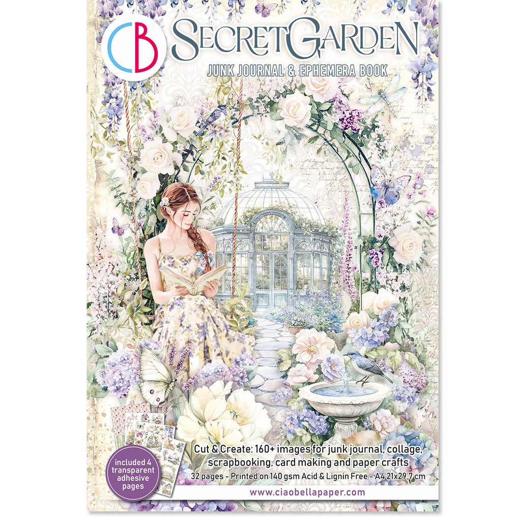 Secret Garden 32 page Ephemera book and junk journal for scrapbooking. Featuring flowers butterflies and garden scenes