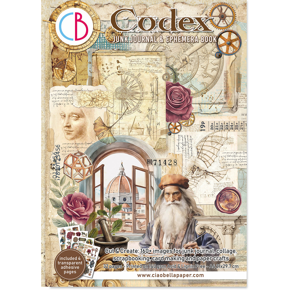 Codex 32 page Ephemera book and junk journal for scrapbooking. Featuring maps antique inventions and locks