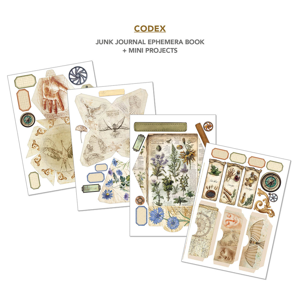 Codex 32 page Ephemera book and junk journal for scrapbooking. Featuring maps antique inventions and locks