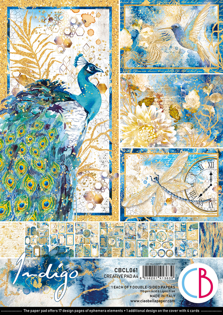 teal blue peacock with blue birds and dragonflies Ciao Bella  A4 Creative Pad for Decoupage and Mixed Media