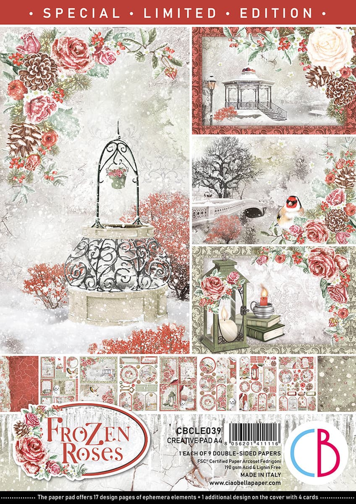 Red Roses in winter scenes A4 Creative Pad for Decoupage, Scrapbooking