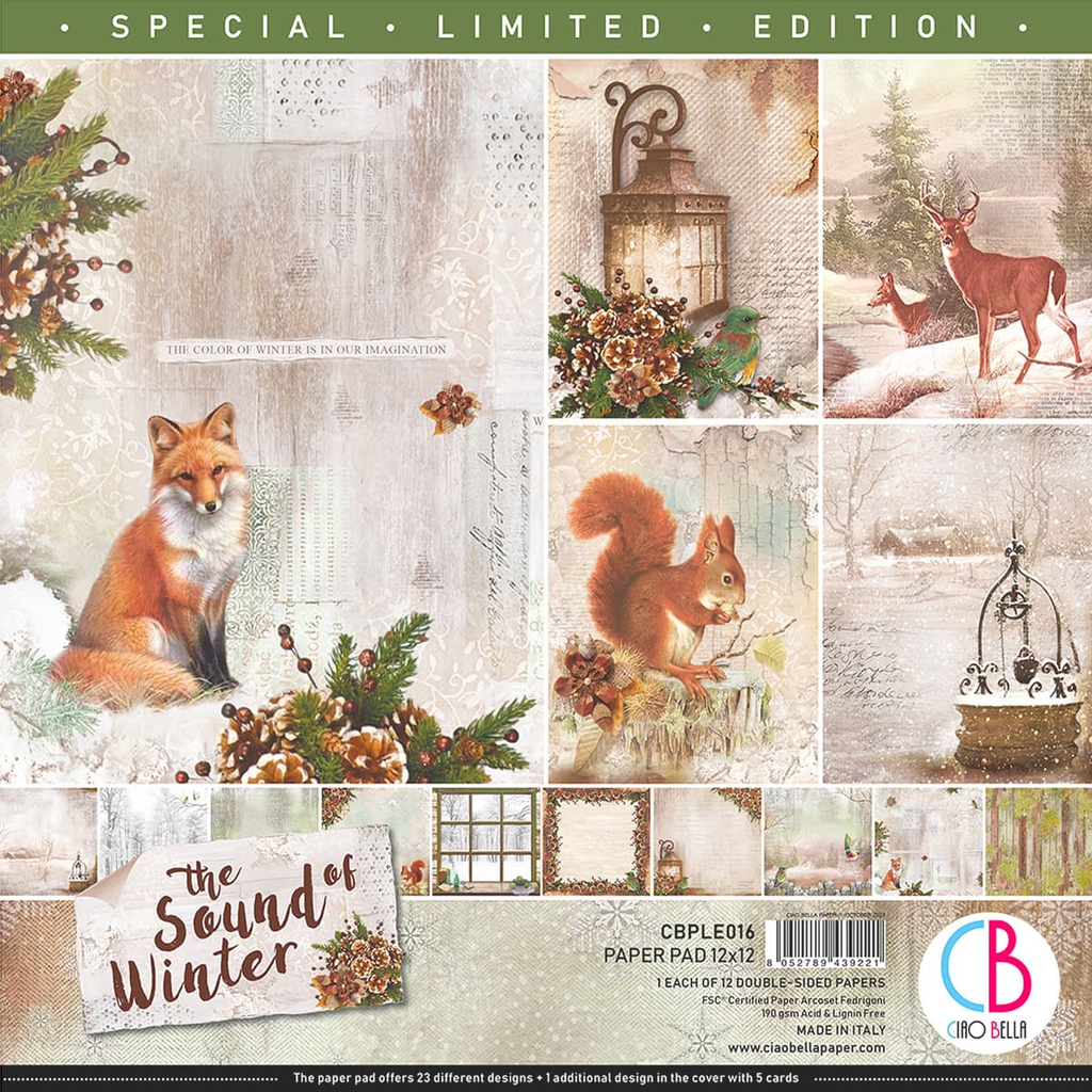 winter animals red fox, brown squirrel and deer 12x12 Scrapbook Paper Pad for Decoupage
