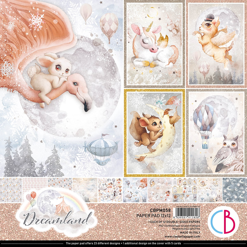 mystical dream time animals on white clouds and balloons 12x12 Scrapbook Paper Pad for Decoupage