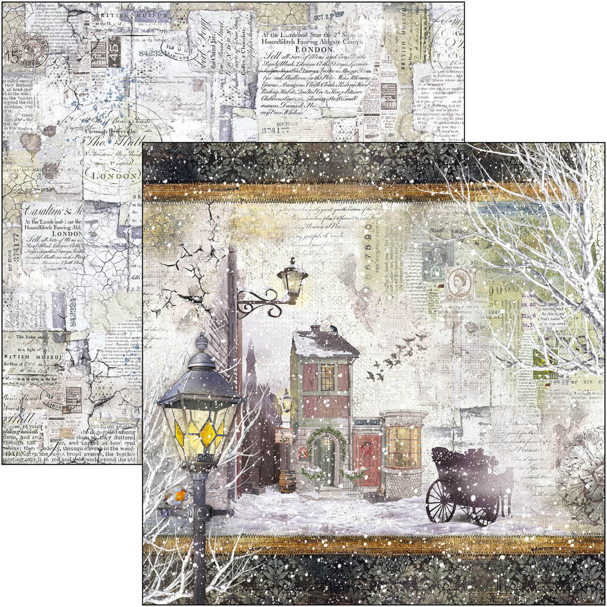Ciao Bella 1 Piece WINTER GREETINGS Scrapbook Paper Scrapbooking Paper 12 X  12 Inches Mixed Media Made in Italy CBSS162 