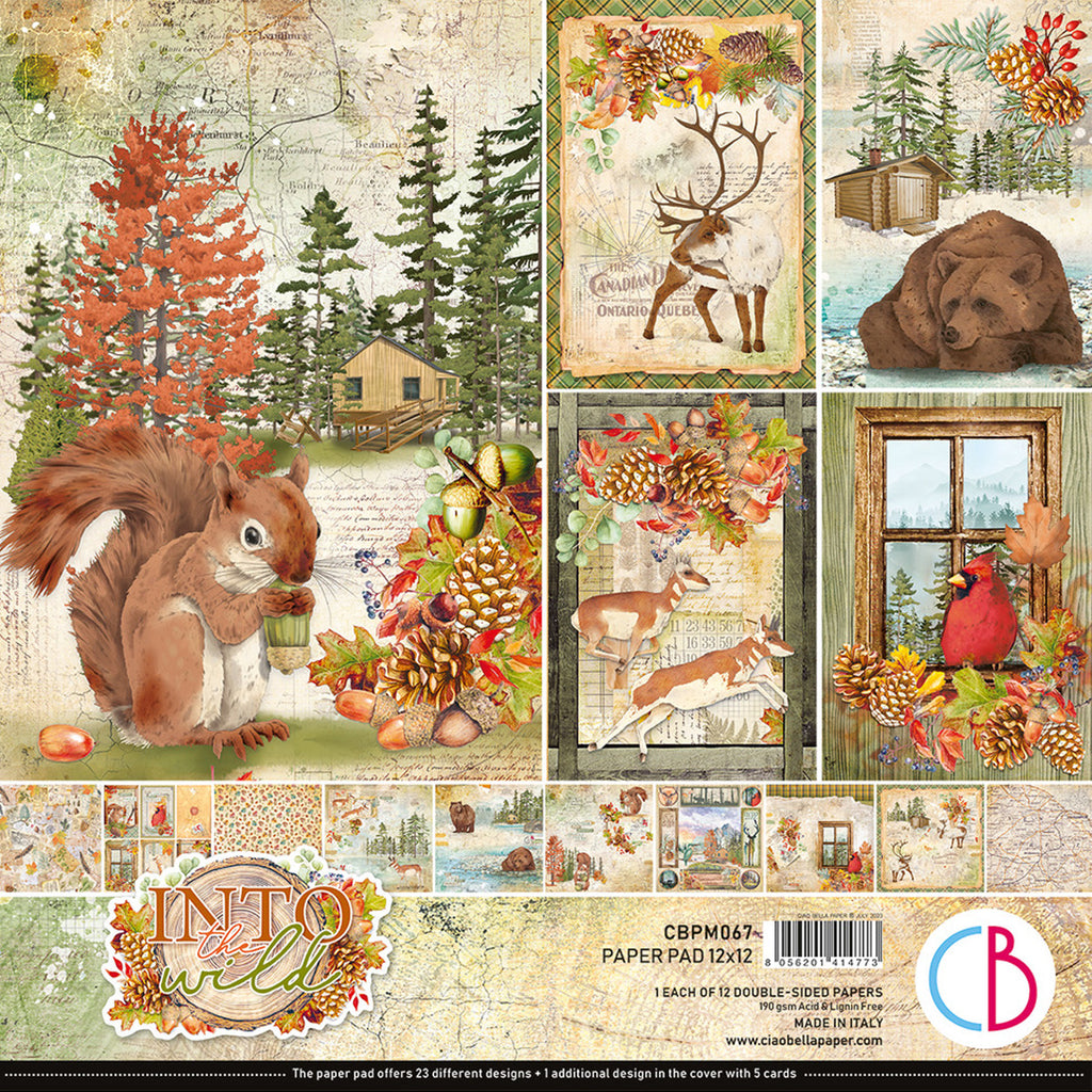Fall Scrapbook paper with squilil nuts and deer from Ciao Bella