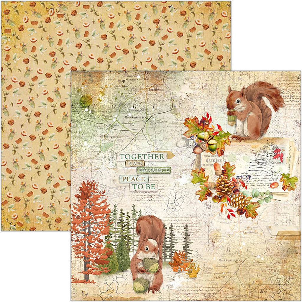 Fall Scrapbook paper with squirrel nuts and deer from Ciao Bella
