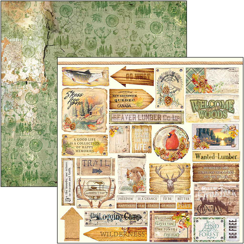 2 sheets Fall Scrapbook paper with squirrel nuts and deer from Ciao Bella