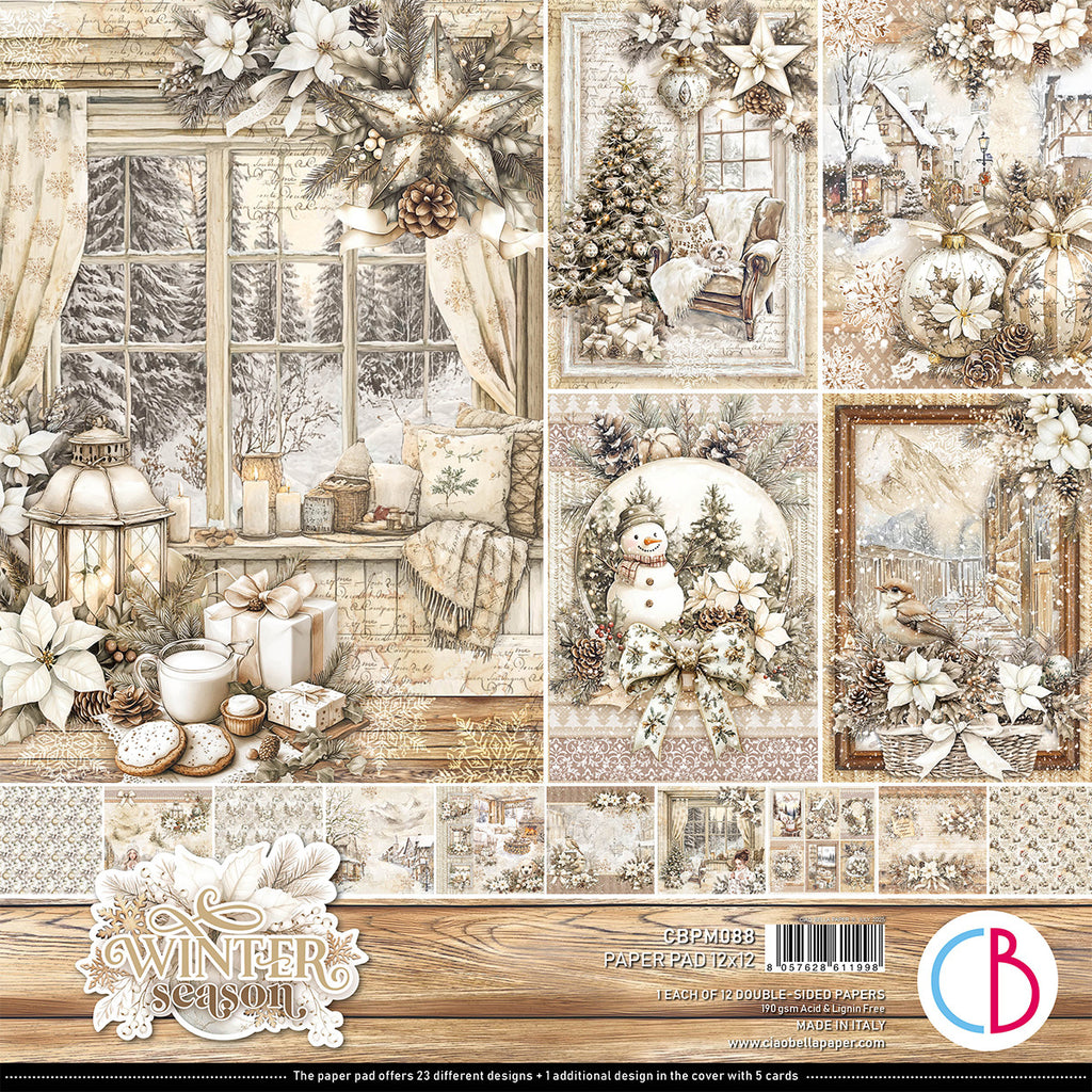 Collage of winter-themed paper designs with Christmas elements and 'Winter Season' text.