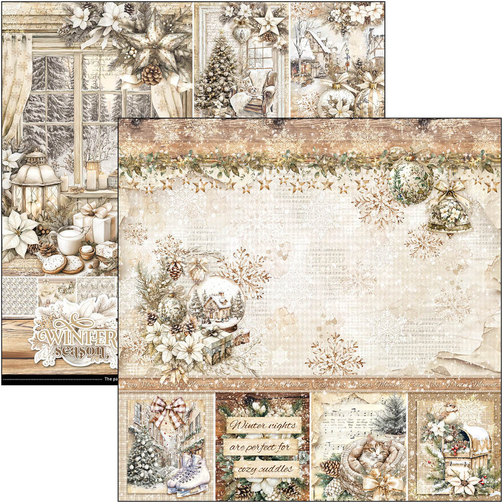 Collage of winter-themed design elements with snowflakes, lanterns, and festive decorations.