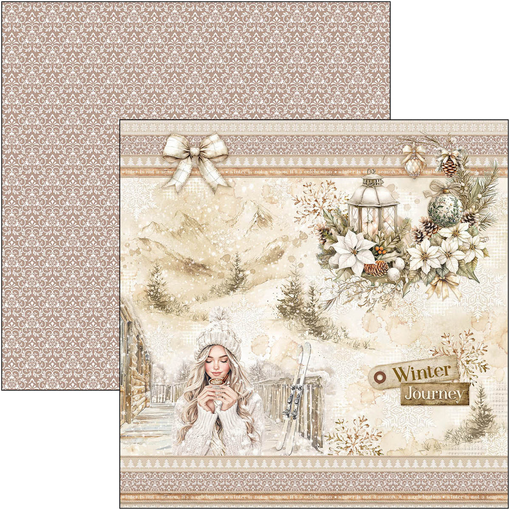 Winter-themed paper with decorative elements and 'Winter Journey' text on a white background.