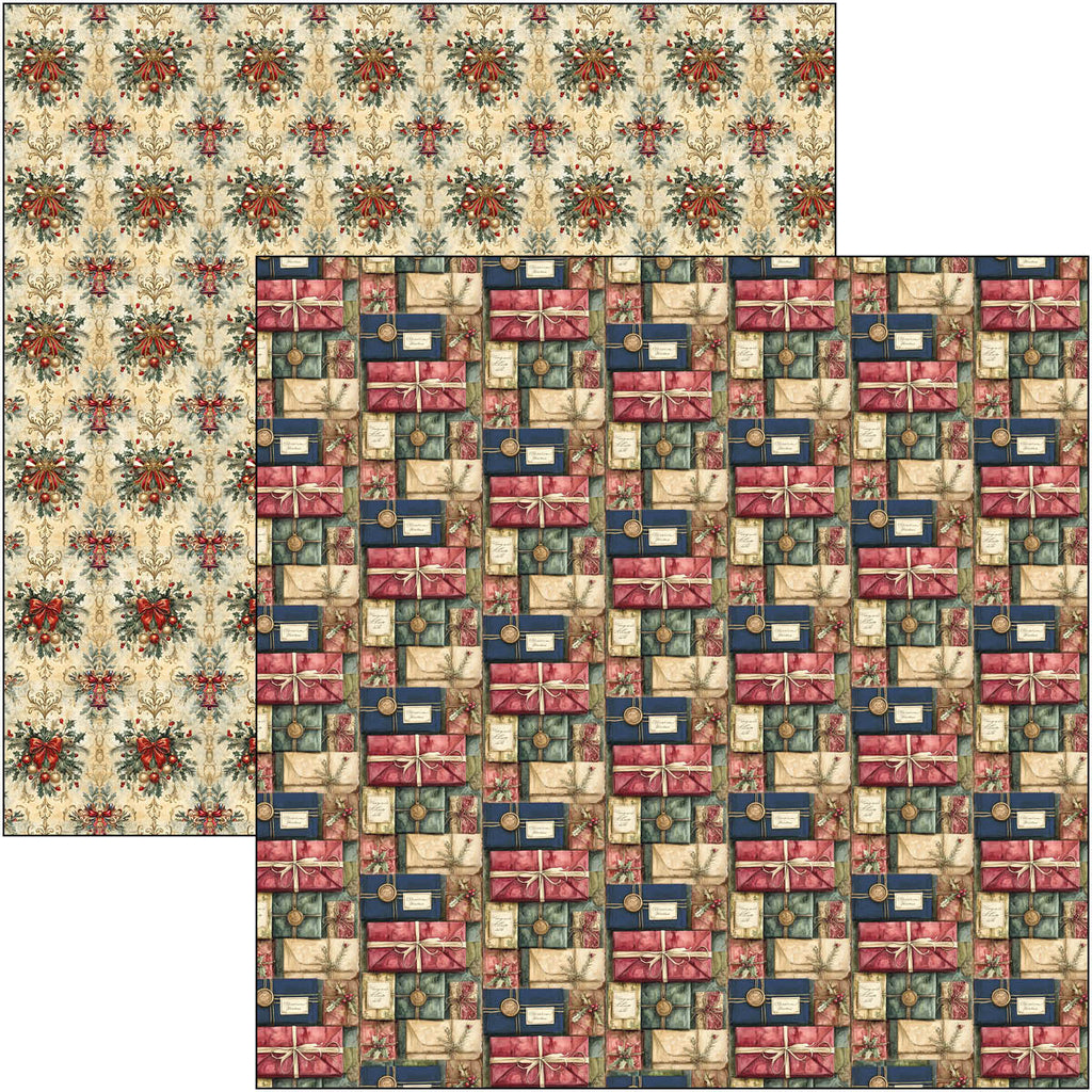 Patterned fabric with a floral and box design on a white background
