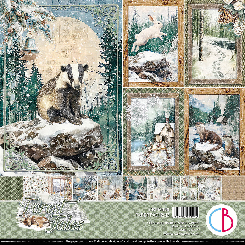 Collection of forest-themed paper pads with animals and nature scenes.