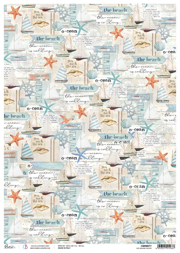 starfish sail boat on textured script background rice paper from Ciao Bella