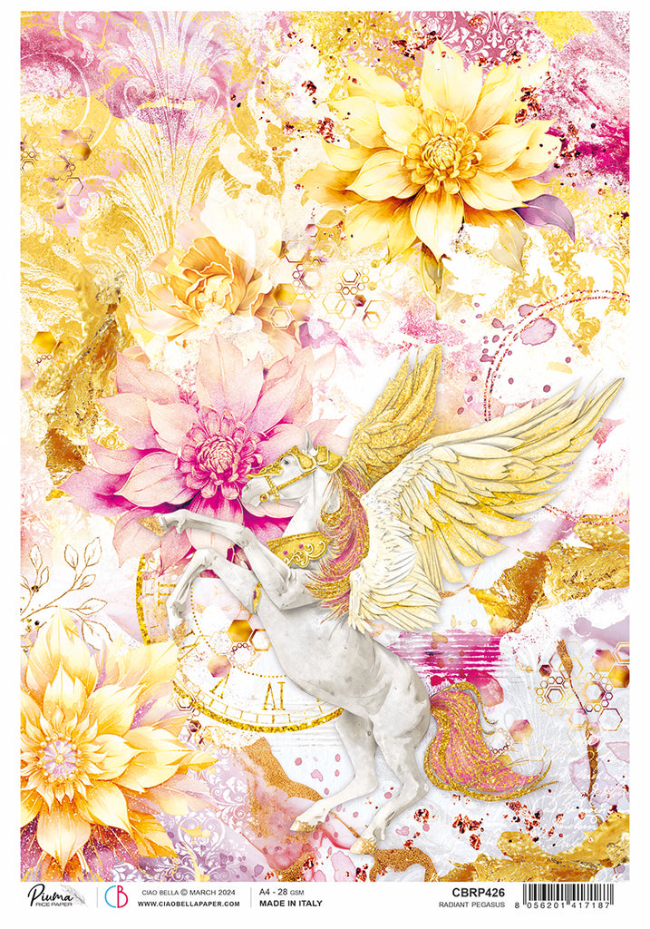 pink and yellow flowers with Pegasus rice paper from Ciao Bella