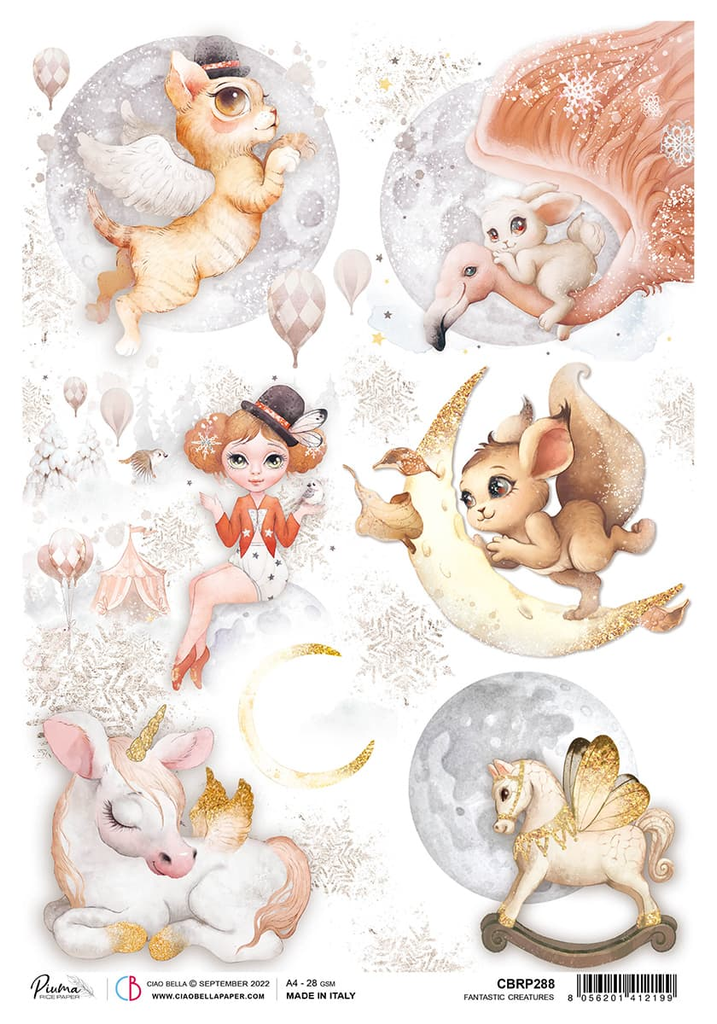 baby fairy animals of yellow and pink with red fairy A4 Rice paper for Decoupage