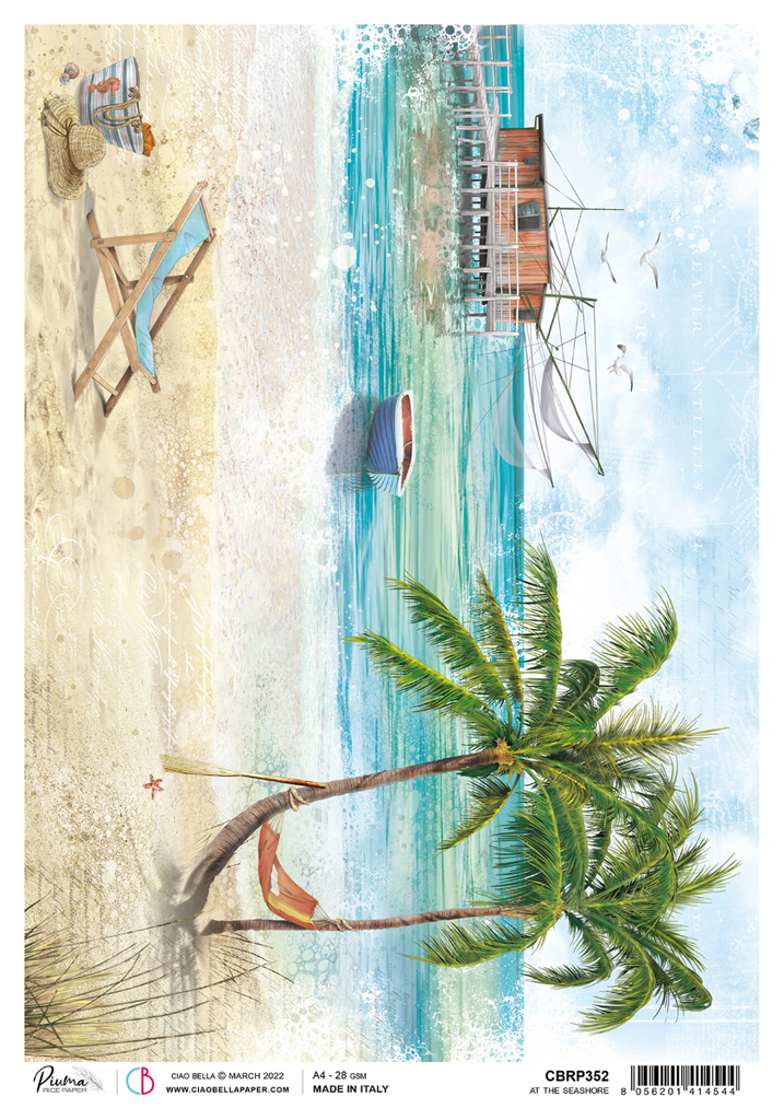 tropical scene with pier and palm tree on the shore A4 Rice Paper for Decoupage