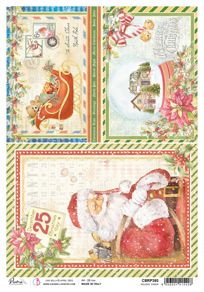 Santa in a sleigh, festive house, candy-striped bells, and a Christmas countdown. From Ciao Bella