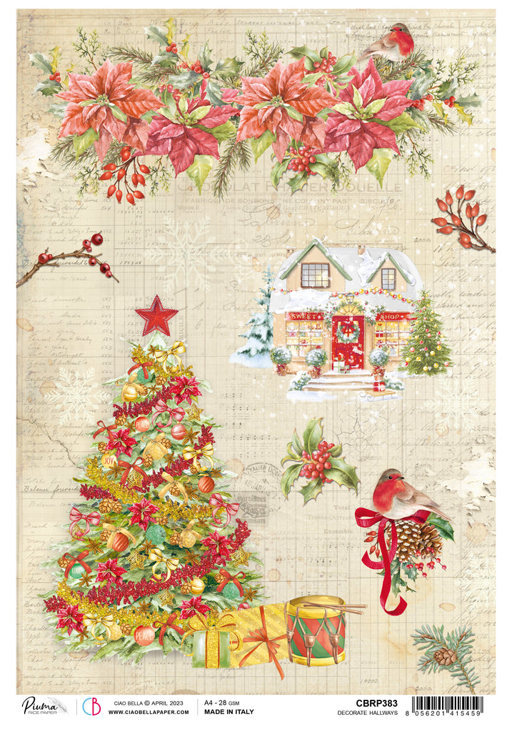 Christmas Decoupage Paper with trees house poinsettia and toys from Caio Bella