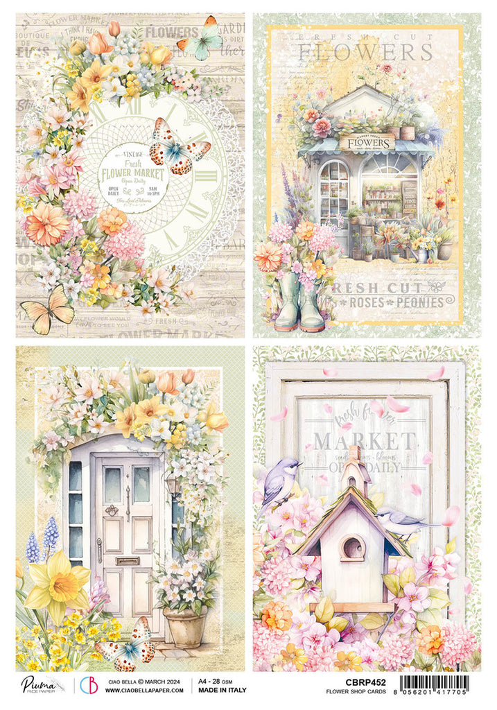 4 images flowers butterflies flower shop and bird house rice paper from Ciao Bella