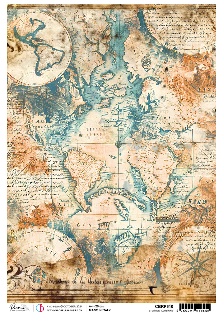 Vintage map of the word design rice paper from Ciao Bella