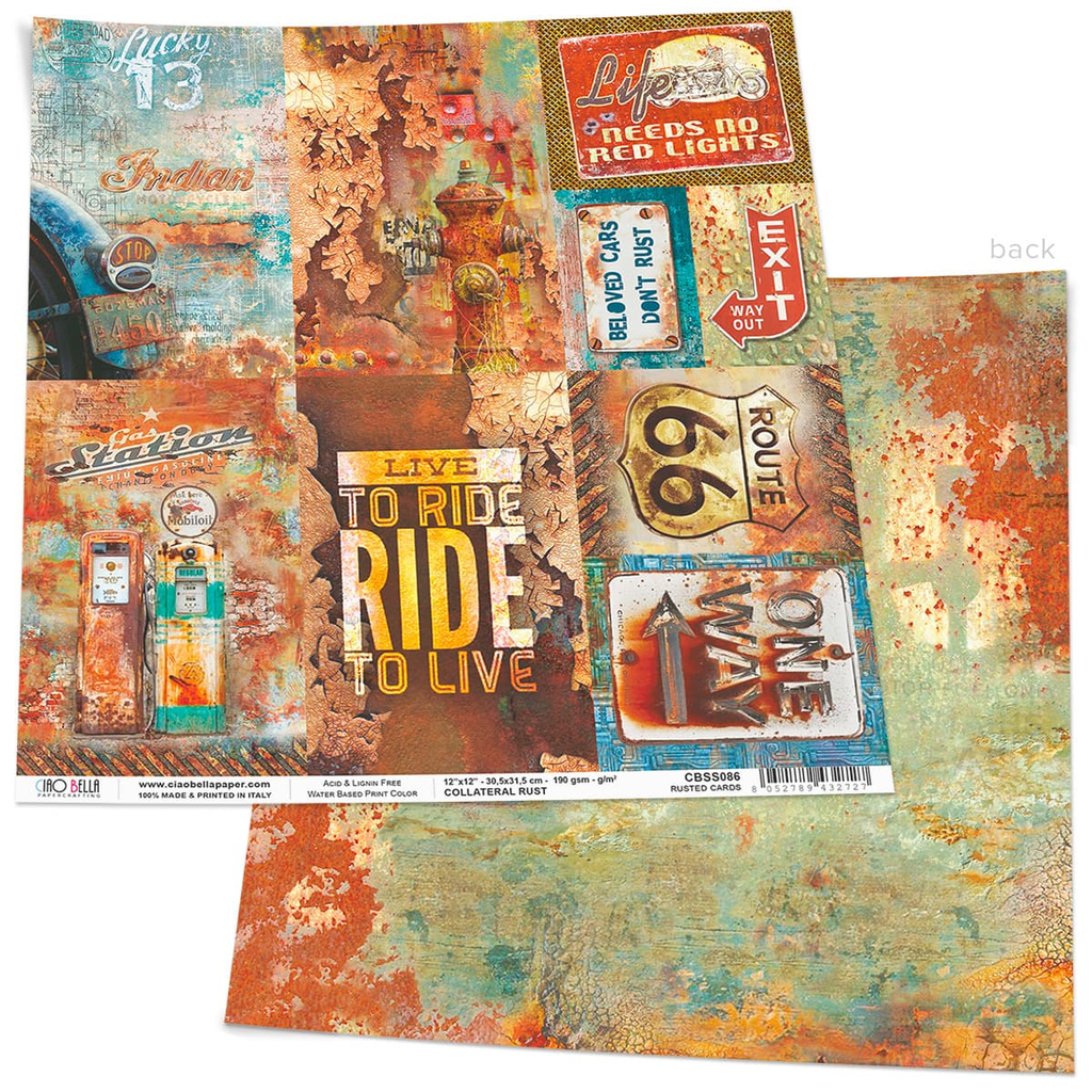 card stock with memorabilia of route 66 Ciao Bella 12x12 Scrapbook Paper for Decoupage