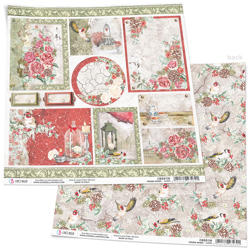 Card stock with images of Red Flowers and lanterns Ciao Bella 12x12 Scrapbook Paper for Decoupage
