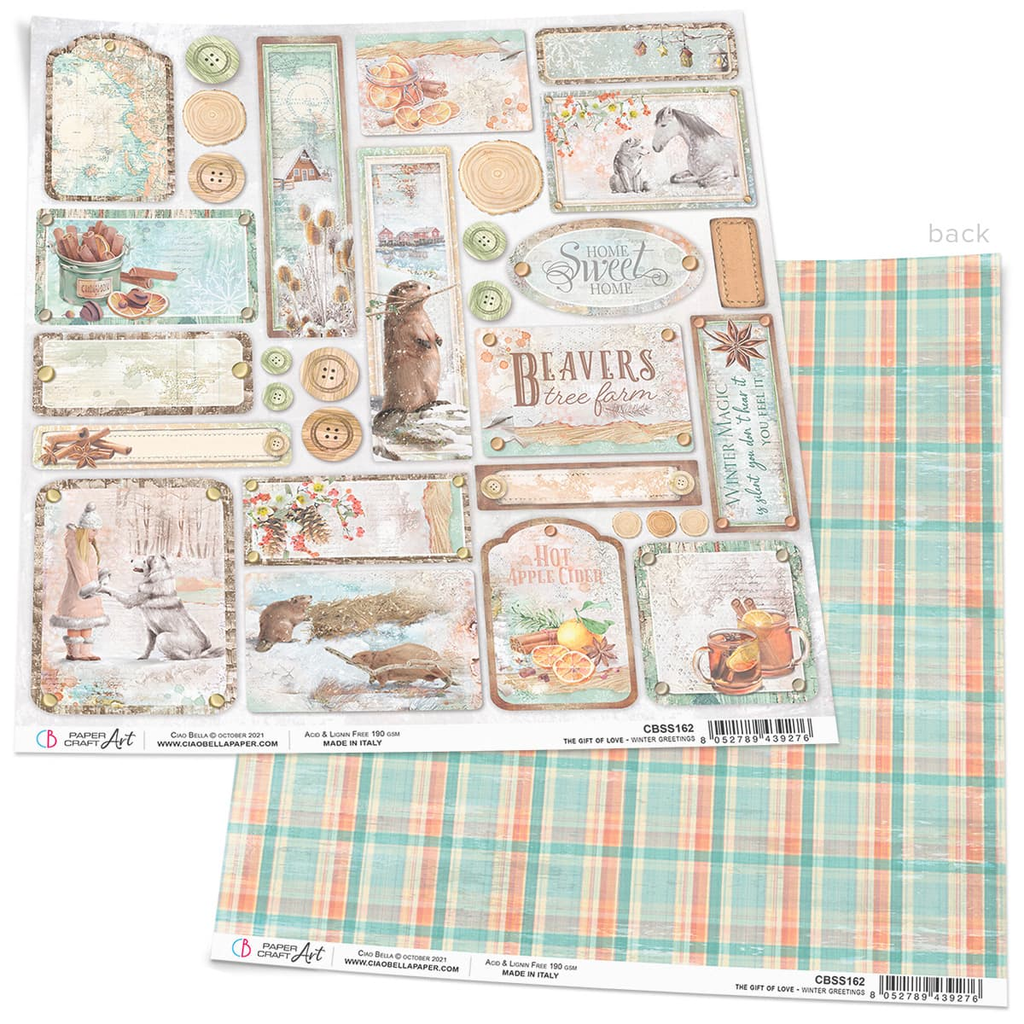card stock with images of beavers and cider Ciao Bella 12x12 Scrapbook Paper for Decoupage