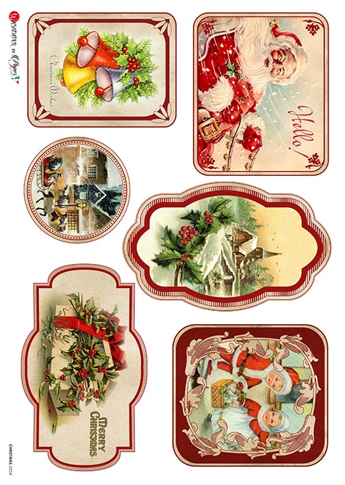 Collection of vintage-style Christmas cards with festive designs.