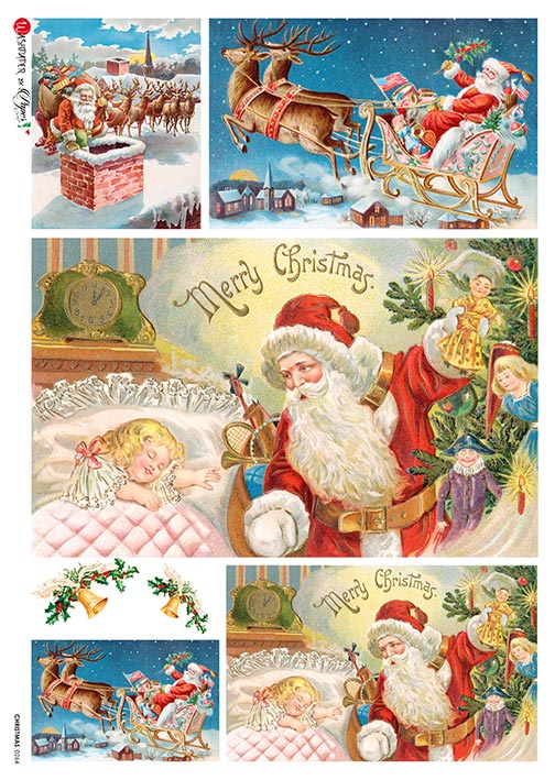 Collage of vintage-style Christmas cards featuring Santa Claus and holiday scenes.