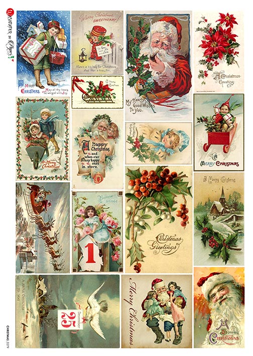 Collage of vintage Christmas cards featuring Santa Claus, children, and holiday elements.