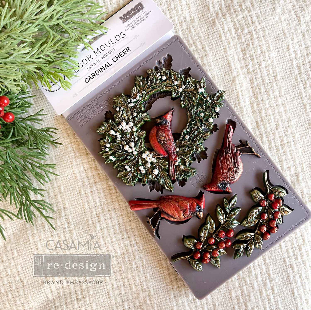 Redesign with Prima Cardinal Cheer mold with 5 figures; wreath cardinals and greenery