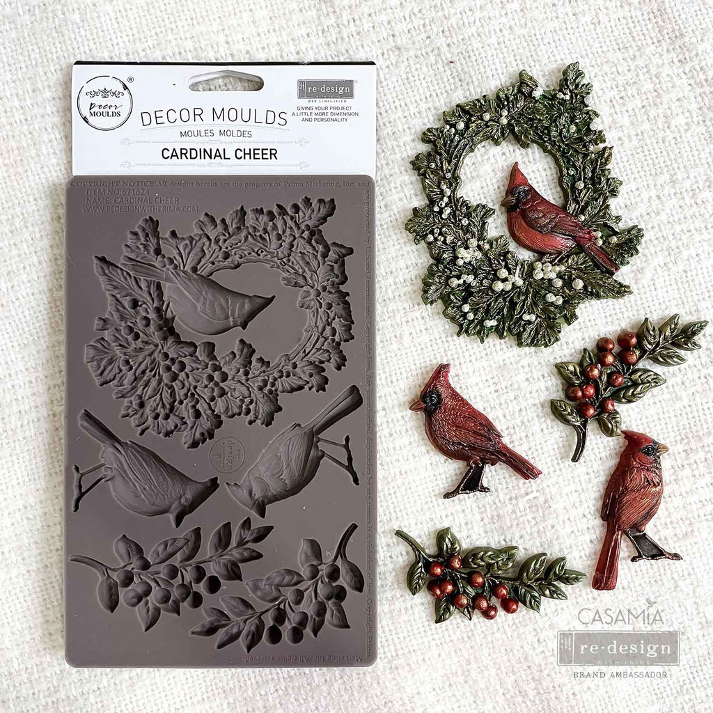 Redesign with Prima Cardinal Cheer mold with 5 figures; wreath cardinals and greenery