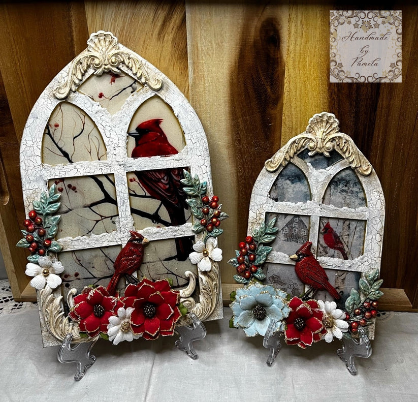 Handcrafted Holiday Traditions Set of 2 Cathedral Windows MDF 2 piece brown wood shape.