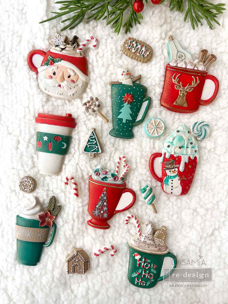 Redesign with Prima Cheerful Cups mold with 17 figures; mugs candy canes house tree and treats