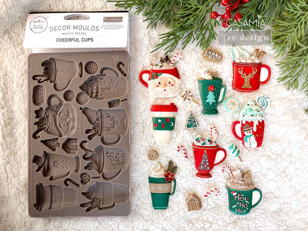 Redesign with Prima Cheerful Cups mold with 17 figures; mugs candy canes house tree and treats