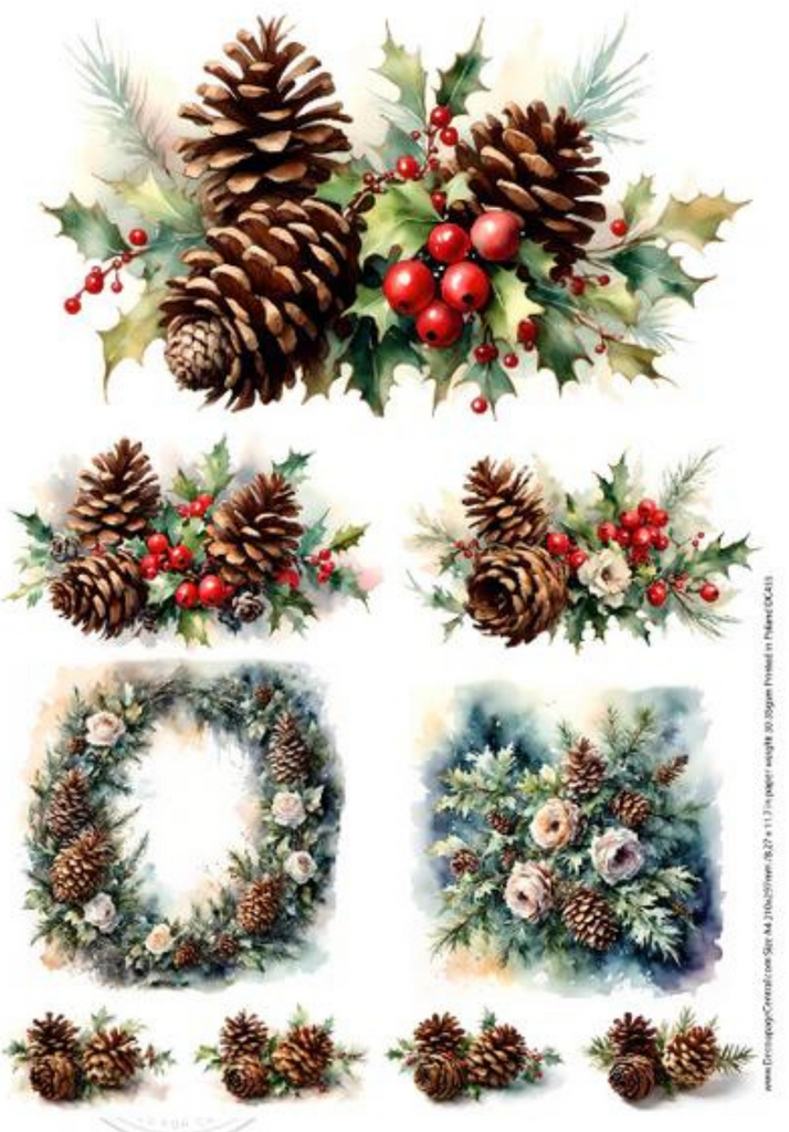 pine cone branches and wreaths Rice Paper from Decoupage Central\