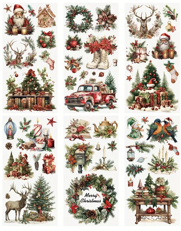 colorful Christmas themed Rub on transfers with red and green elements