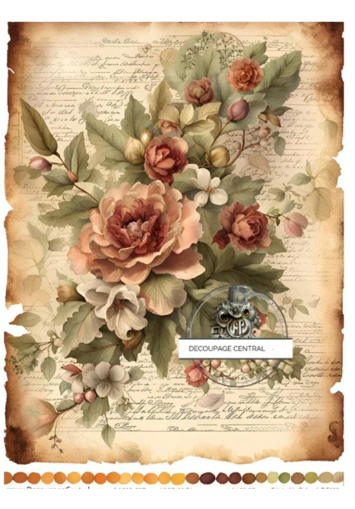 Vintage pink and orange florals. A4 size Decoupage Paper from Decoupage Central for DIY Crafts and mixed media art.