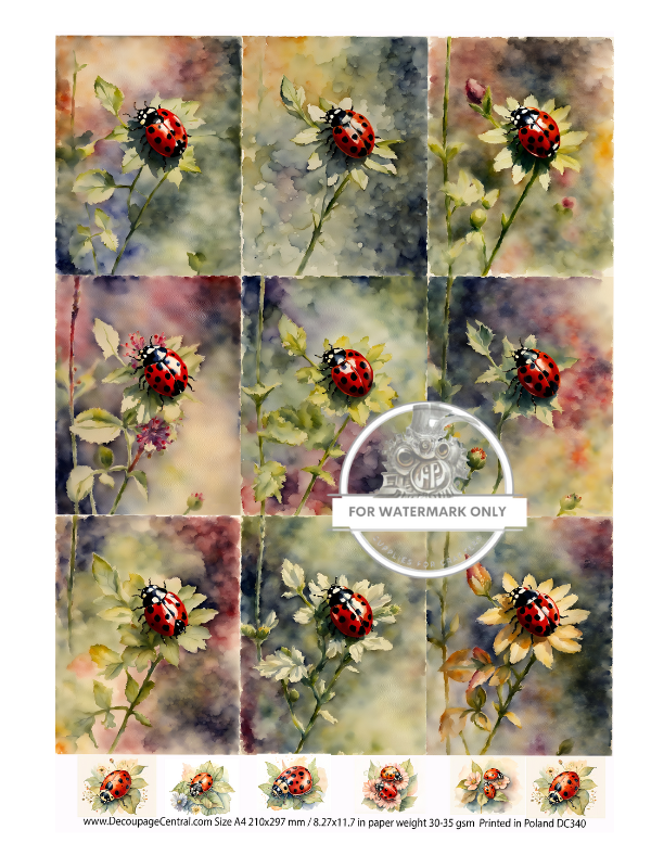 lady bugs on stems and leaves Decoupage Central rice paper