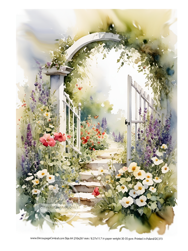 Archway with multicolor wildflowers. Decoupage Central A4 Rice Paper for decoupage art and scrapbooking.