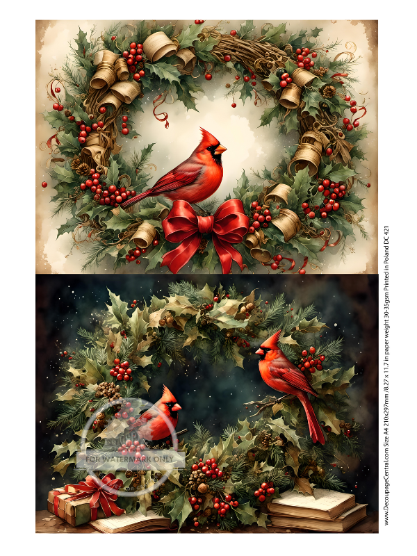 red cardinal in wreaths Rice Paper from Decoupage Central