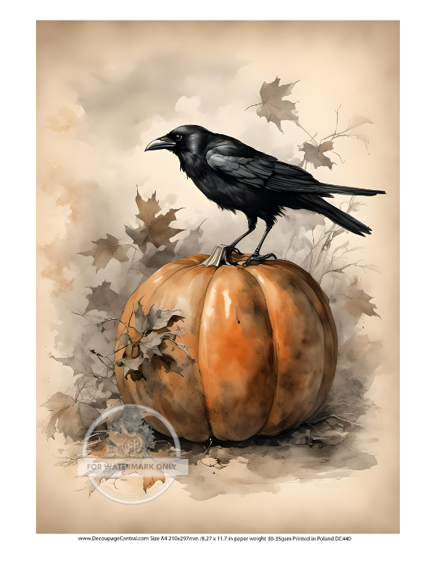 black raven on oragne pumpkin Rice Paper from Decoupage Central