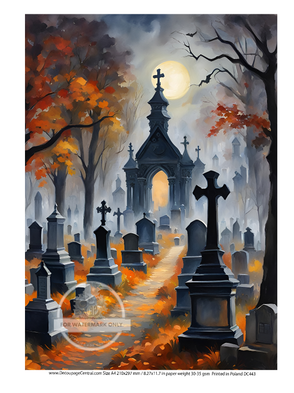 grave yard in fall at night Rice Paper from Decoupage Central